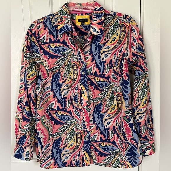 Talbots Multicolored 100% Cotton Button-up Shirt Floral Leaf Paisley Size Small - Picture 1 of 13